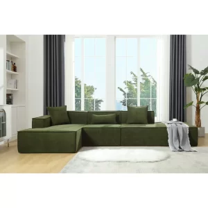 Modular combination living room sofa set, modern minimalist sofa, free installation sofa, L-shaped, Italian minimalist tofu block sofa, Left-Hand Facing,Terrycloth fabric ,Green