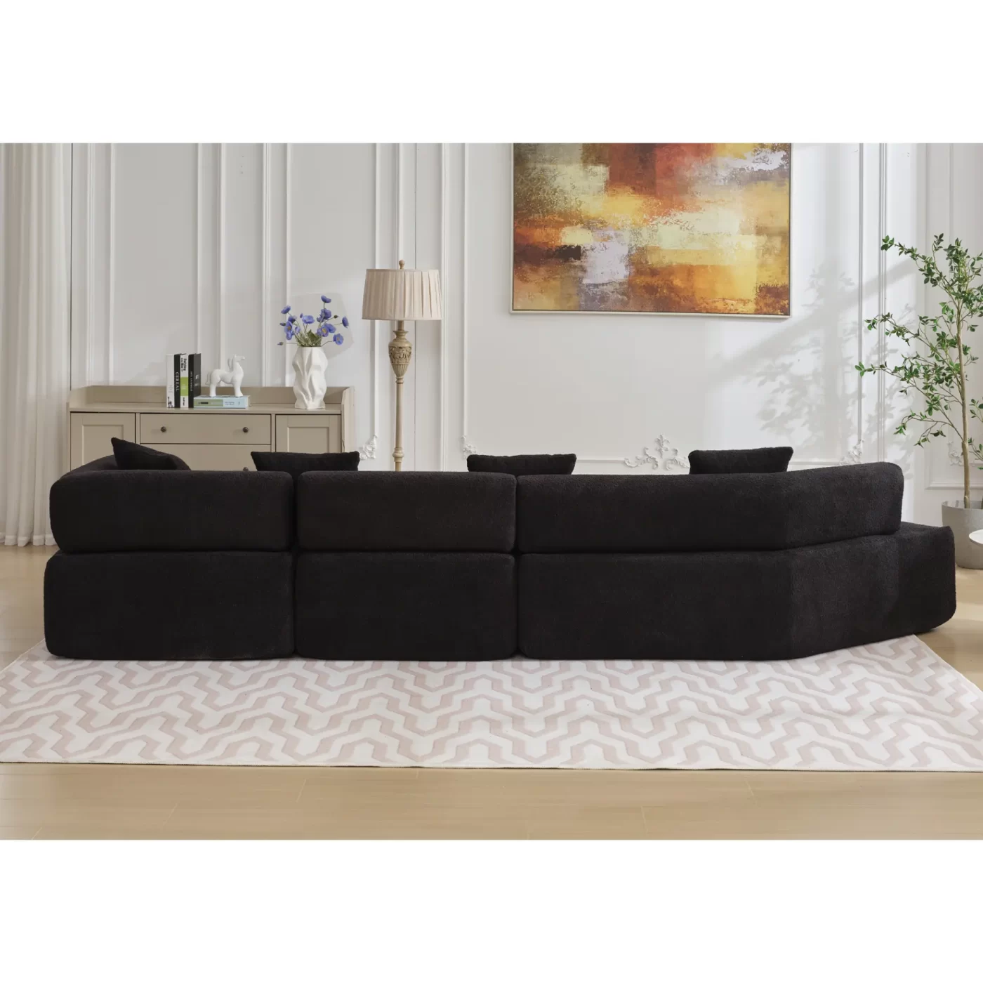 Modern Minimalist 140" L-Shape Couch ,No Assembly Required,Boucle,Modular Sofa ,Couch with Chaise,Free Combination Foam-Filled Sofa, 4 Seats,Black