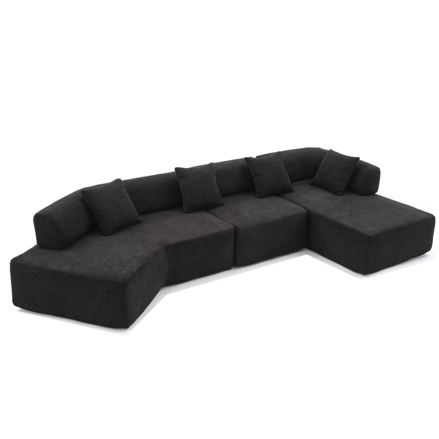 Modern Minimalist 140" L-Shape Couch ,No Assembly Required,Boucle,Modular Sofa ,Couch with Chaise,Free Combination Foam-Filled Sofa, 4 Seats,Black