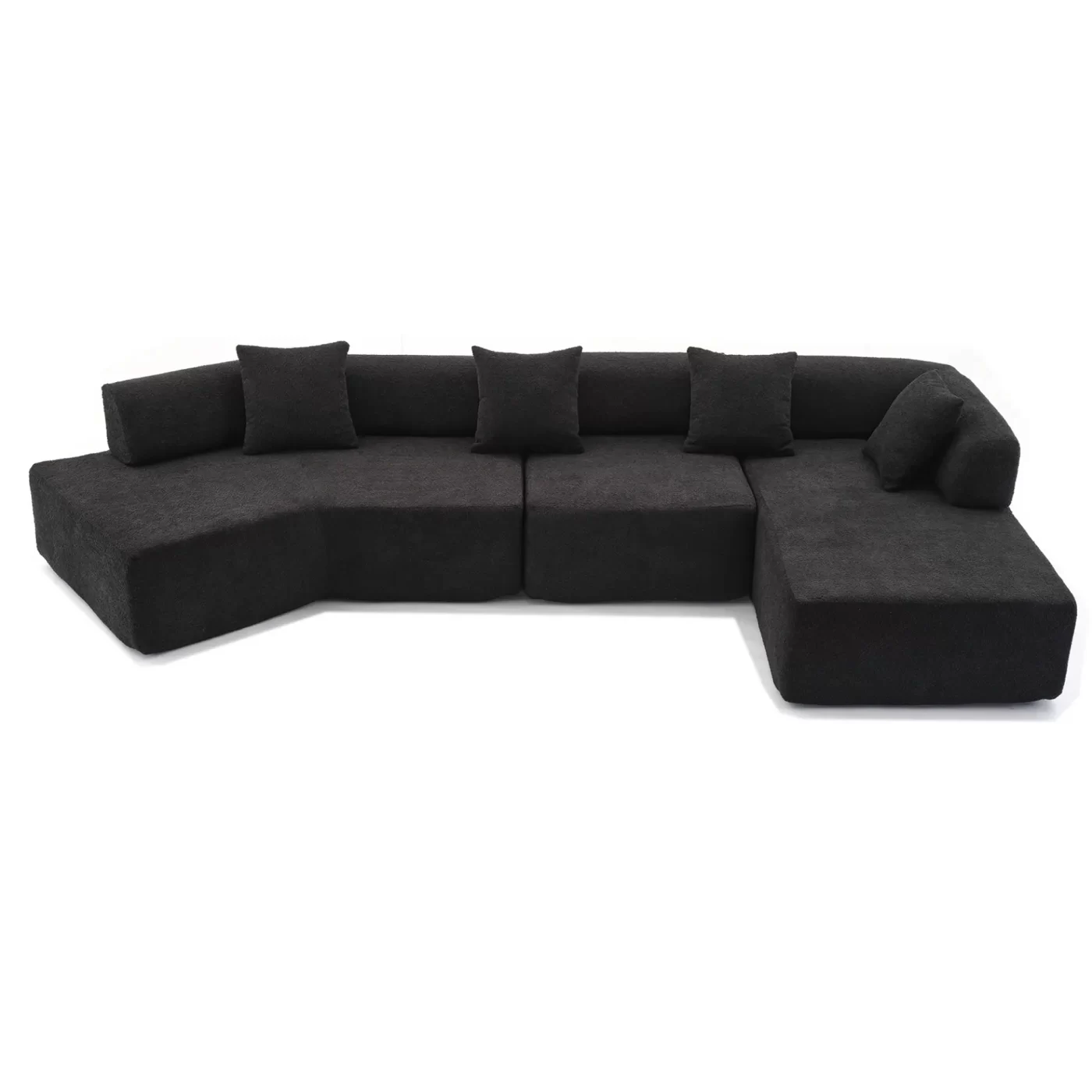 Modern Minimalist 140" L-Shape Couch ,No Assembly Required,Boucle,Modular Sofa ,Couch with Chaise,Free Combination Foam-Filled Sofa, 4 Seats,Black