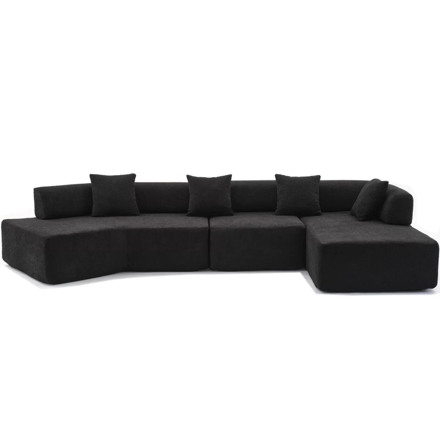 Modern Minimalist 140" L-Shape Couch ,No Assembly Required,Boucle,Modular Sofa ,Couch with Chaise,Free Combination Foam-Filled Sofa, 4 Seats,Black