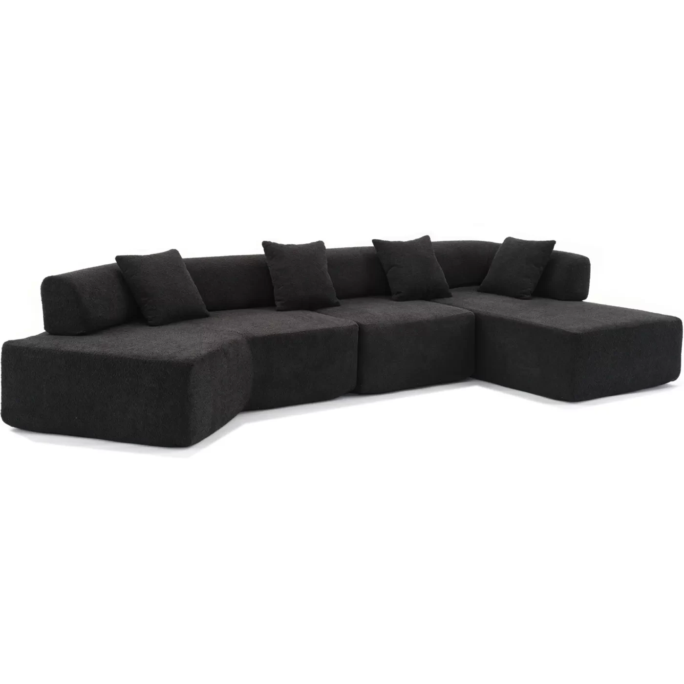 Modern Minimalist 140" L-Shape Couch ,No Assembly Required,Boucle,Modular Sofa ,Couch with Chaise,Free Combination Foam-Filled Sofa, 4 Seats,Black