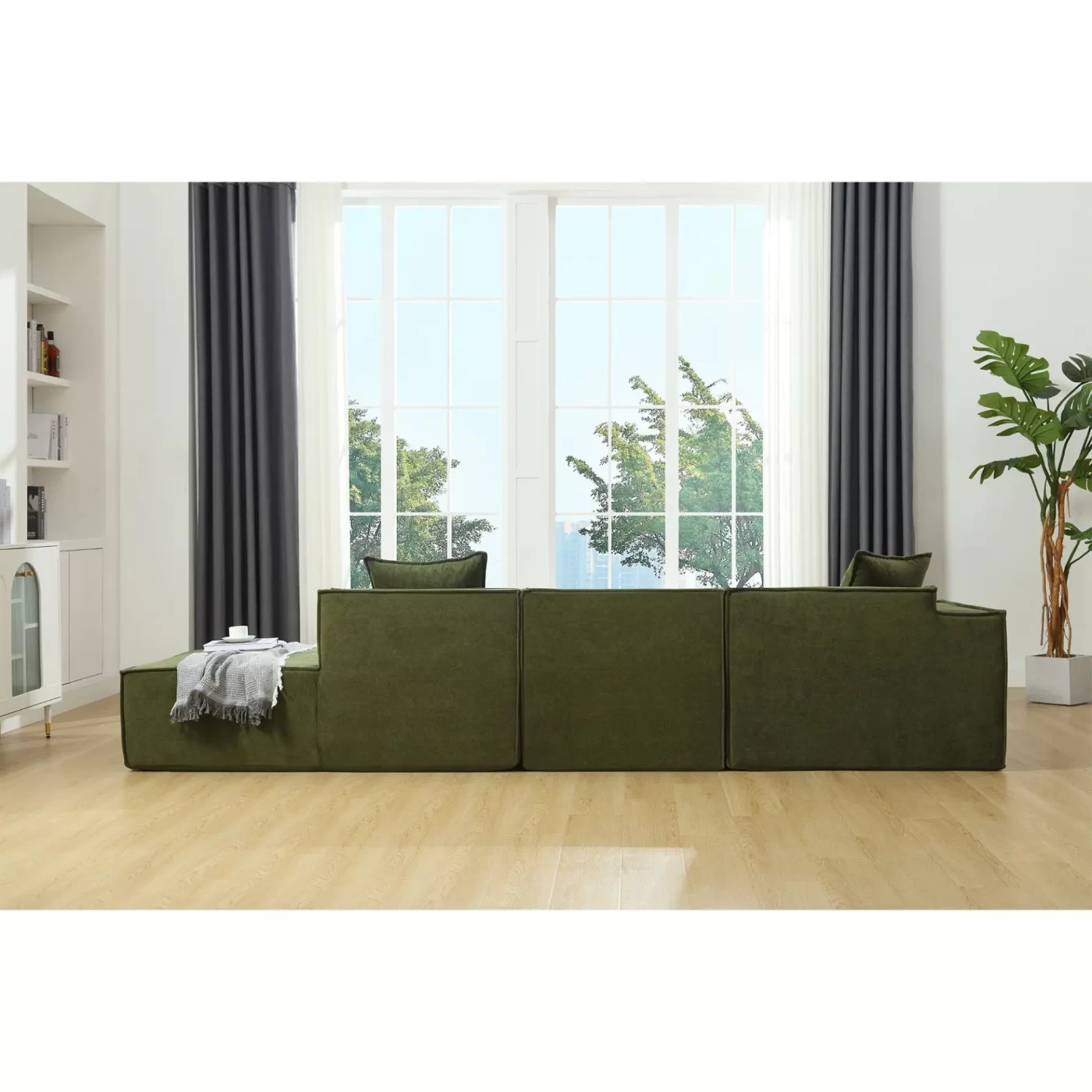 Modular combination living room sofa set, modern minimalist sofa, free installation sofa, L-shaped, Italian minimalist tofu block sofa, Left-Hand Facing,Terrycloth fabric ,Green