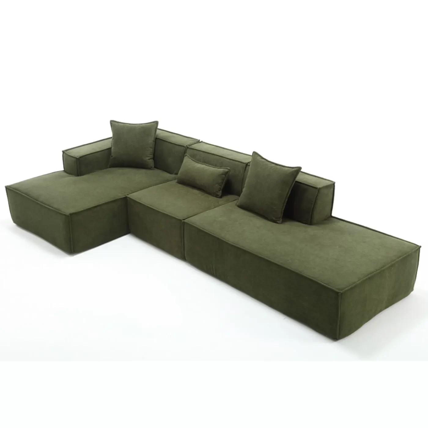 Modular combination living room sofa set, modern minimalist sofa, free installation sofa, L-shaped, Italian minimalist tofu block sofa, Left-Hand Facing,Terrycloth fabric ,Green