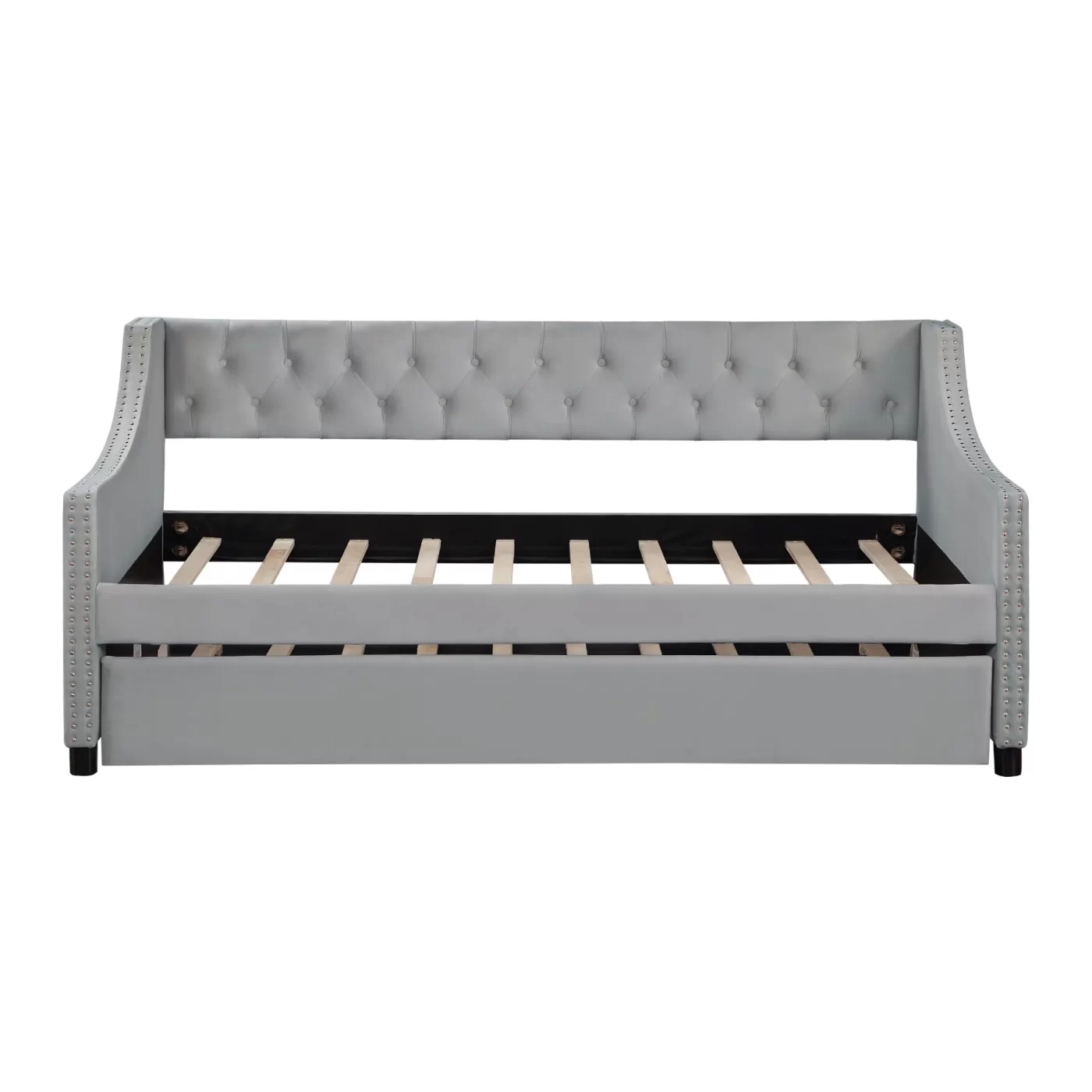 Daybed with Trundle Upholstered Tufted Sofa Bed, with Button and Copper Nail on Armsfull Size