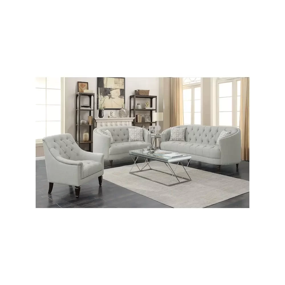 Avonlea 3-piece Upholstered Sloped Arm Sofa Set Grey Fabric