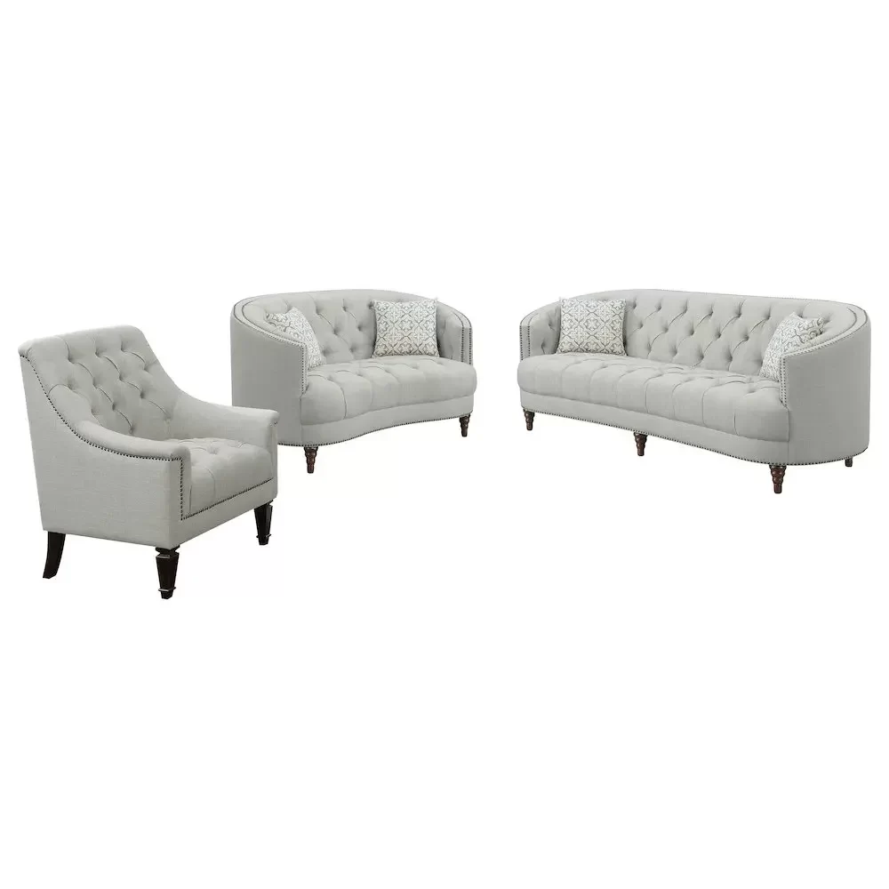 Avonlea 3-piece Upholstered Sloped Arm Sofa Set Grey Fabric