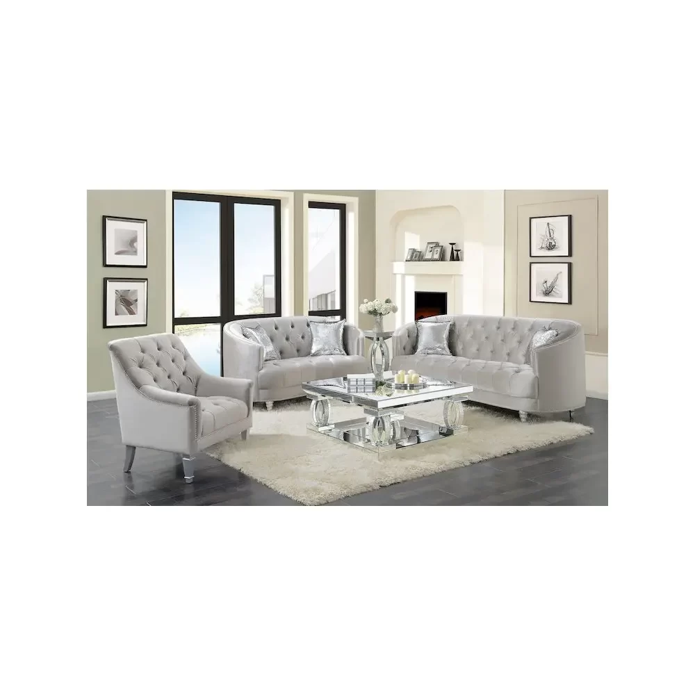 Avonlea 3-piece Upholstered Sloped Arm Sofa Set Grey Velvet