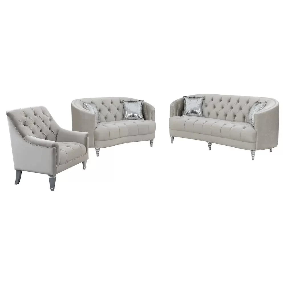 Avonlea 3-piece Upholstered Sloped Arm Sofa Set Grey Velvet
