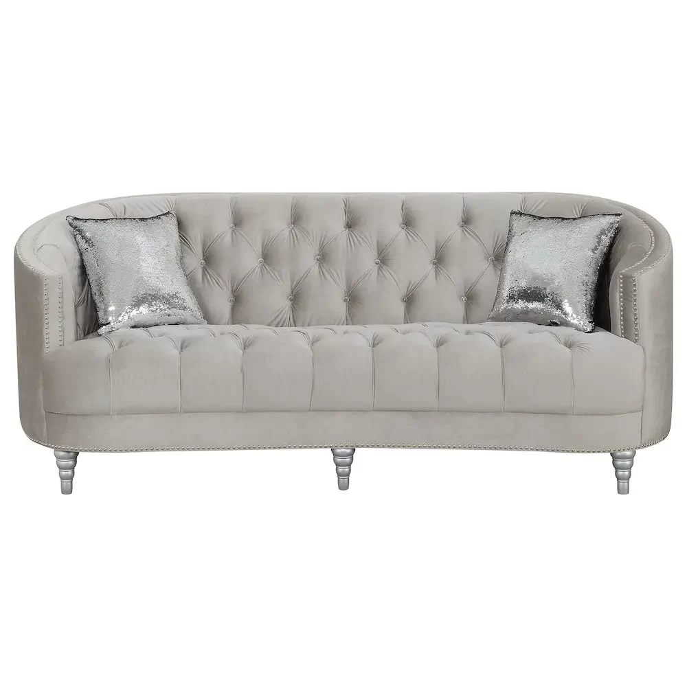 Avonlea 3-piece Upholstered Sloped Arm Sofa Set Grey Velvet