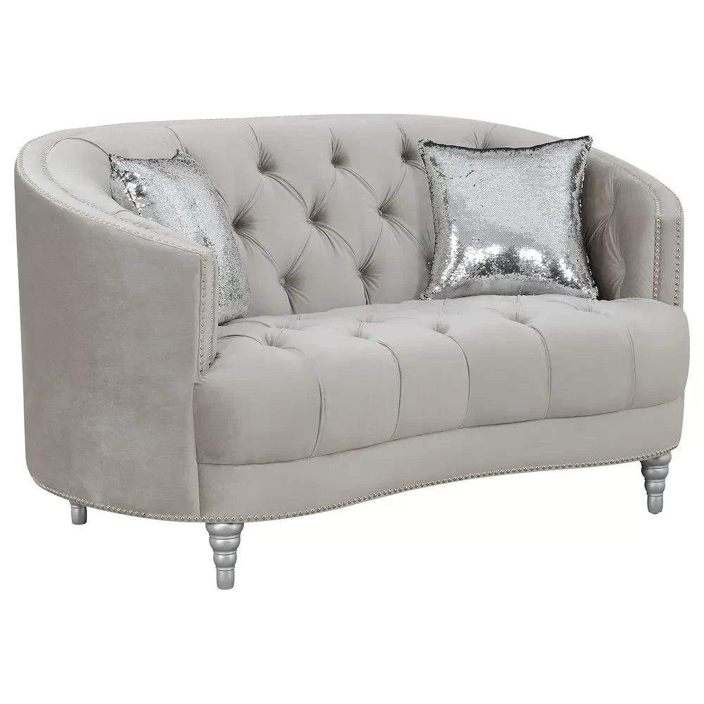 Avonlea 3-piece Upholstered Sloped Arm Sofa Set Grey Velvet