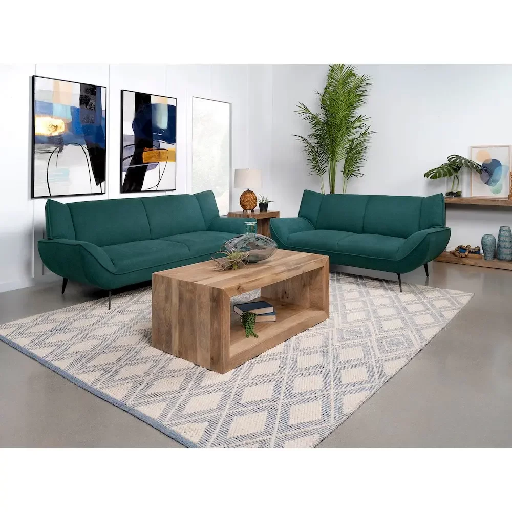 Acton 2-piece Upholstered Flared Arm Sofa Set Teal Blue