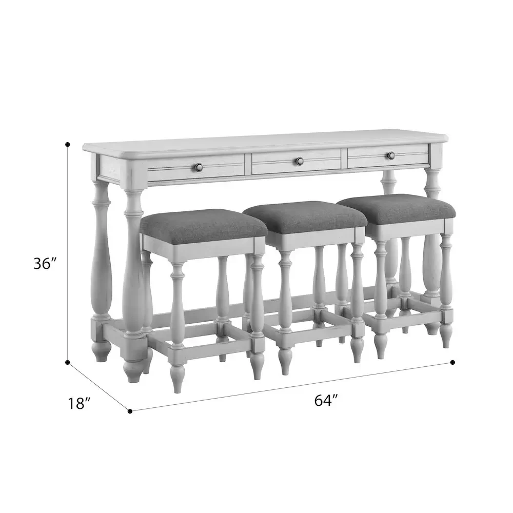 Wallce & Bay Mariano Oyster Shell Sofa Table With Three Stools
