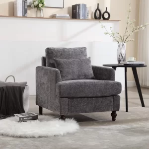 Wood Frame Armchair, Modern Accent Chair Lounge Chair for Living Room,Tufted Club Chair, Mid Century Modern Arm Chairs with Studded, Solid Wood Frame, for Bedroom, Reading (Gray Chenille)