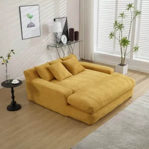 Chenille 2-seater lazy sofa With 5 back pillows,Comfy Sofa- Deep Seat Couch for Living Room,Club (Mustard yellow)