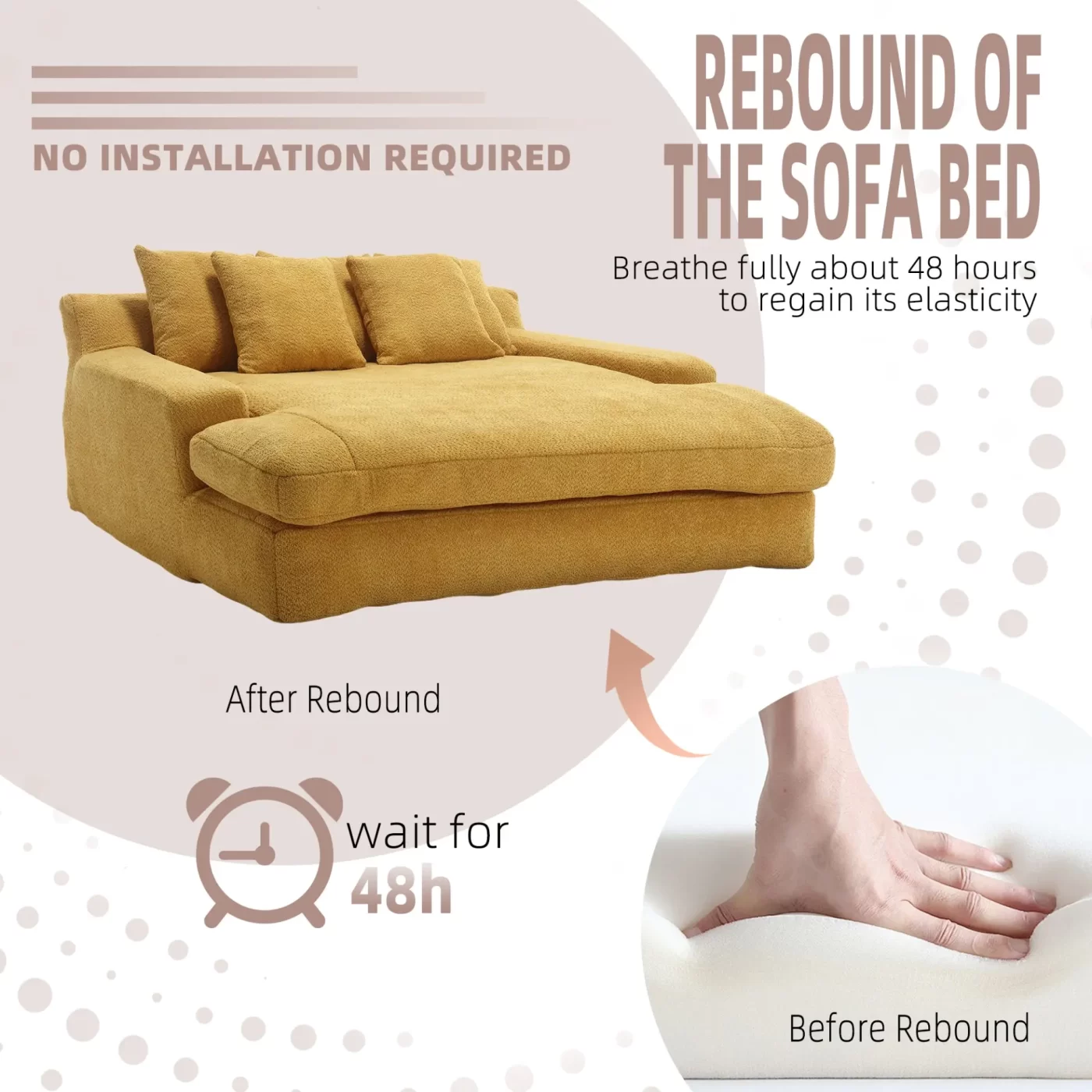 Chenille 2-seater lazy sofa With 5 back pillows,Comfy Sofa- Deep Seat Couch for Living Room,Club (Mustard yellow)