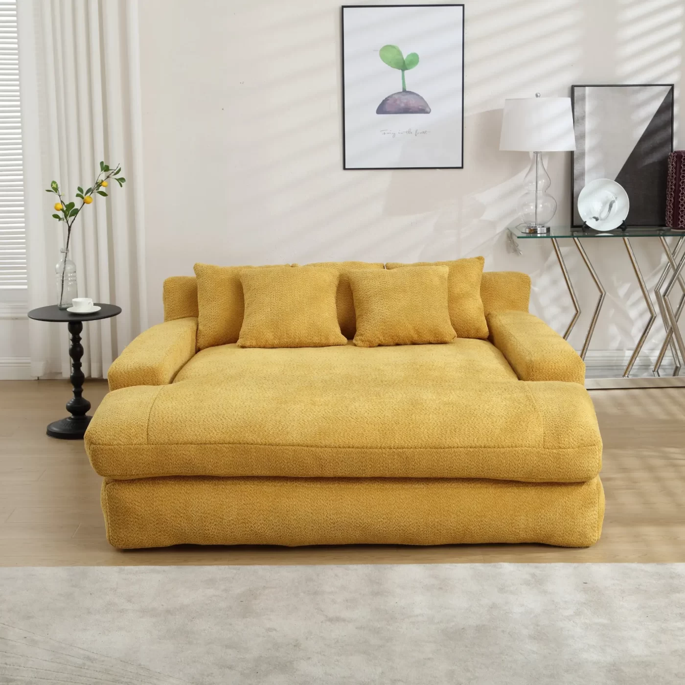 Chenille 2-seater lazy sofa With 5 back pillows,Comfy Sofa- Deep Seat Couch for Living Room,Club (Mustard yellow)
