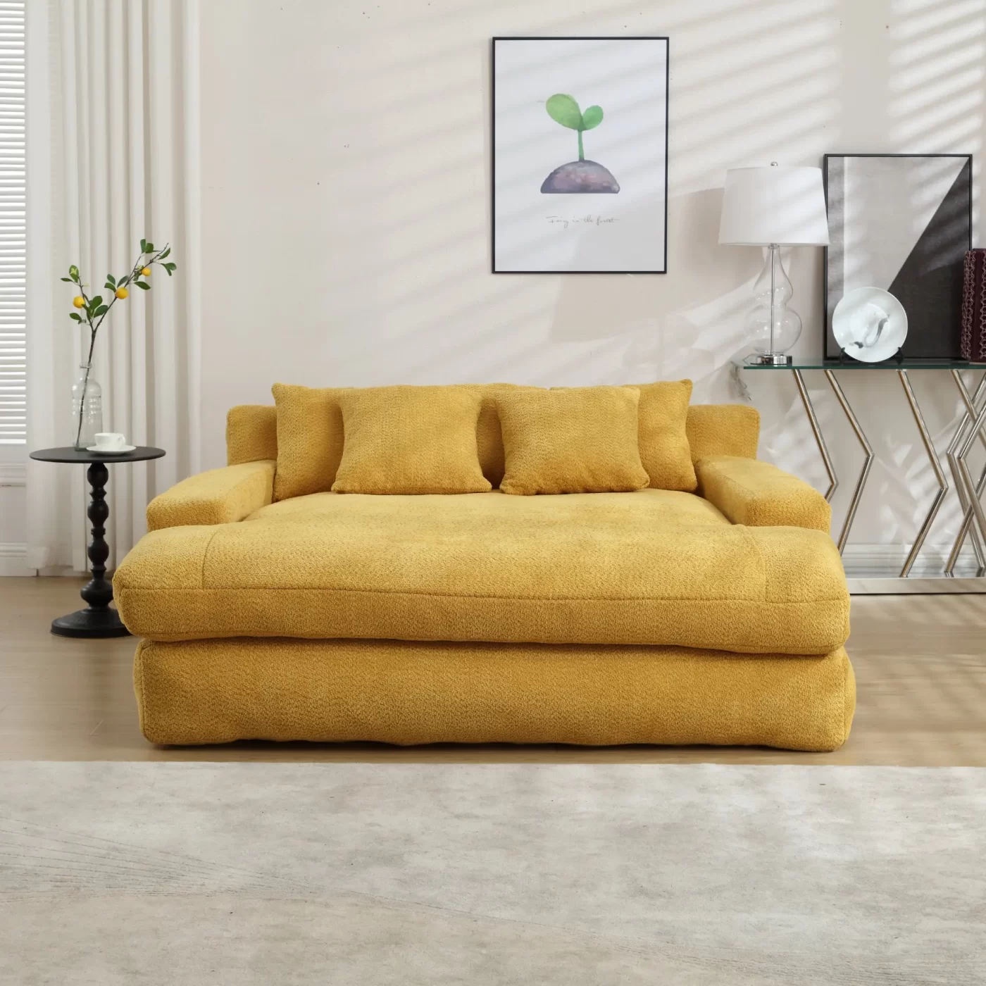 Chenille 2-seater lazy sofa With 5 back pillows,Comfy Sofa- Deep Seat Couch for Living Room,Club (Mustard yellow)