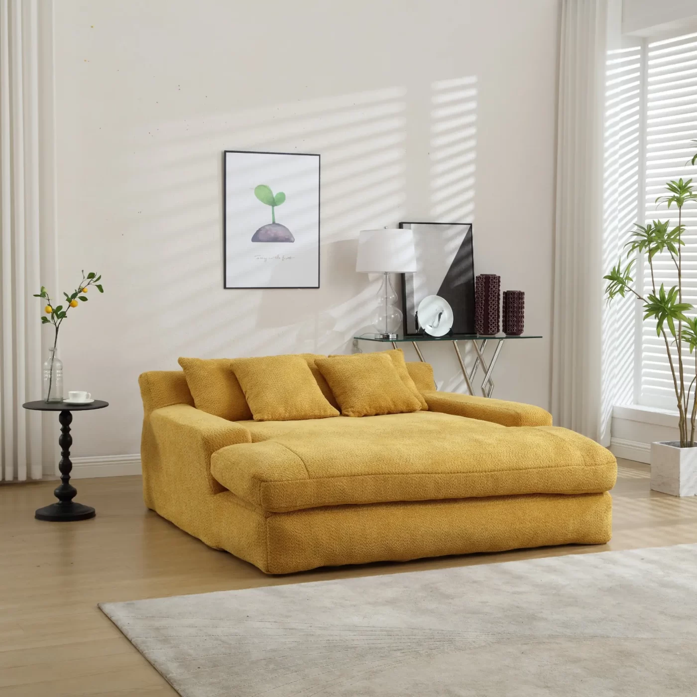 Chenille 2-seater lazy sofa With 5 back pillows,Comfy Sofa- Deep Seat Couch for Living Room,Club (Mustard yellow)
