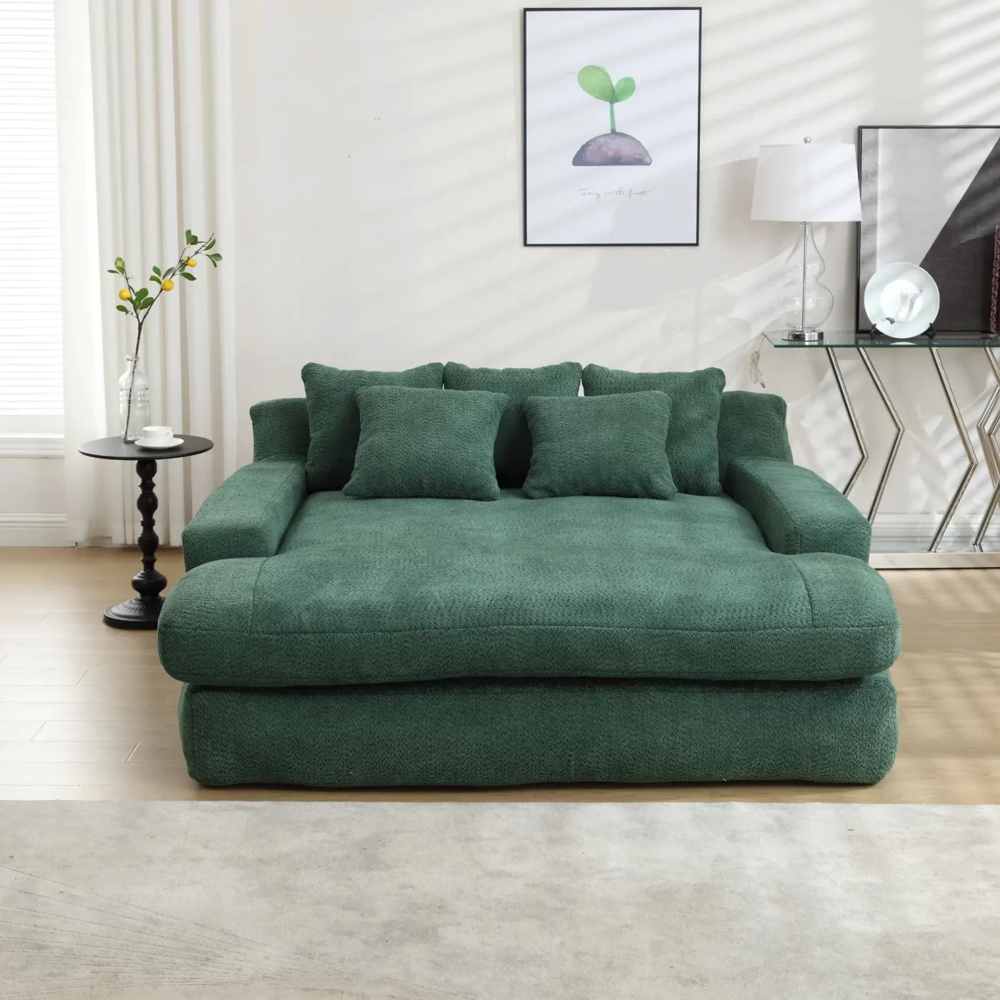 Chenille 2-seater lazy sofa With 5 back pillows,Comfy Sofa- Deep Seat Couch for Living Room,Club (Emerald)