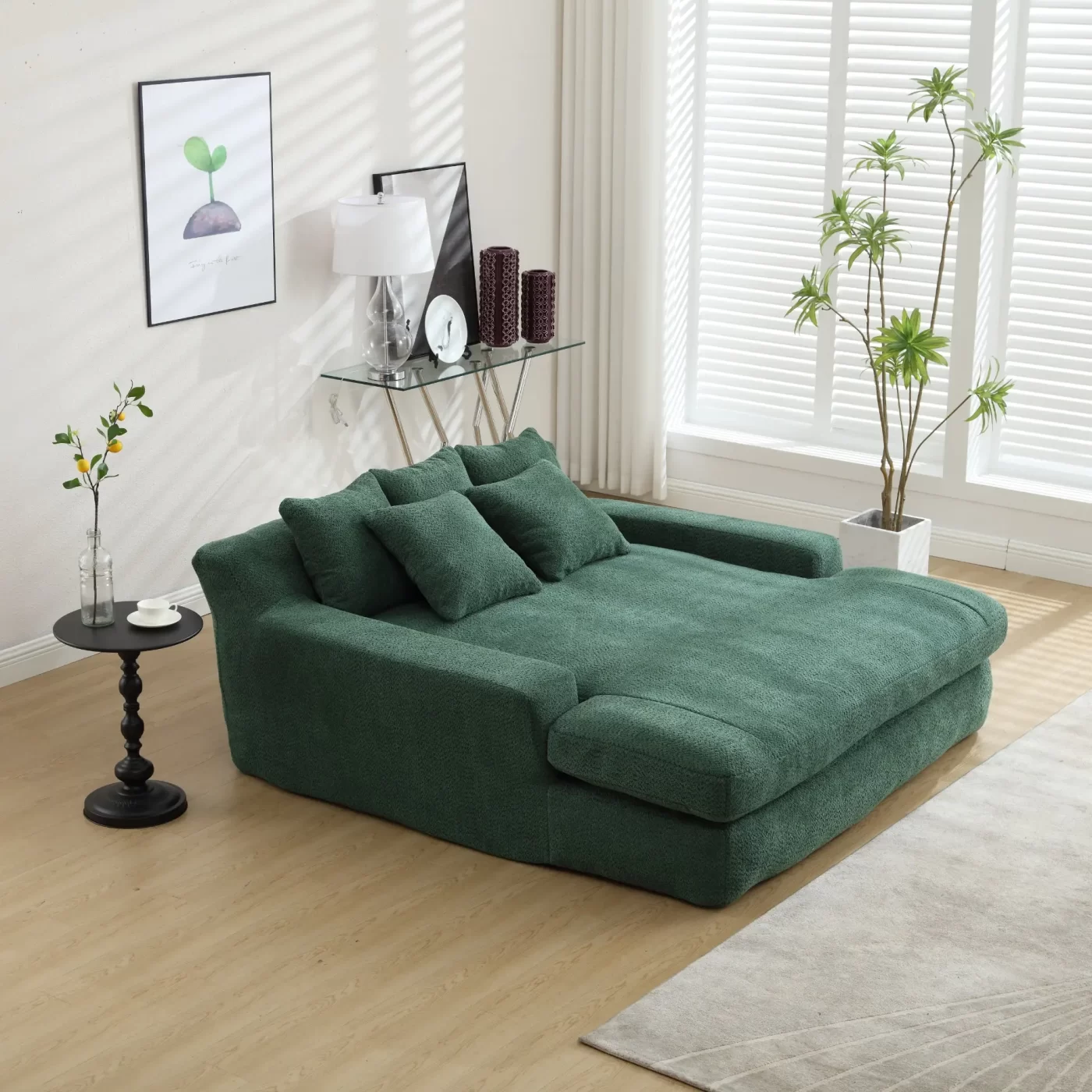 Chenille 2-seater lazy sofa With 5 back pillows,Comfy Sofa- Deep Seat Couch for Living Room,Club (Emerald)