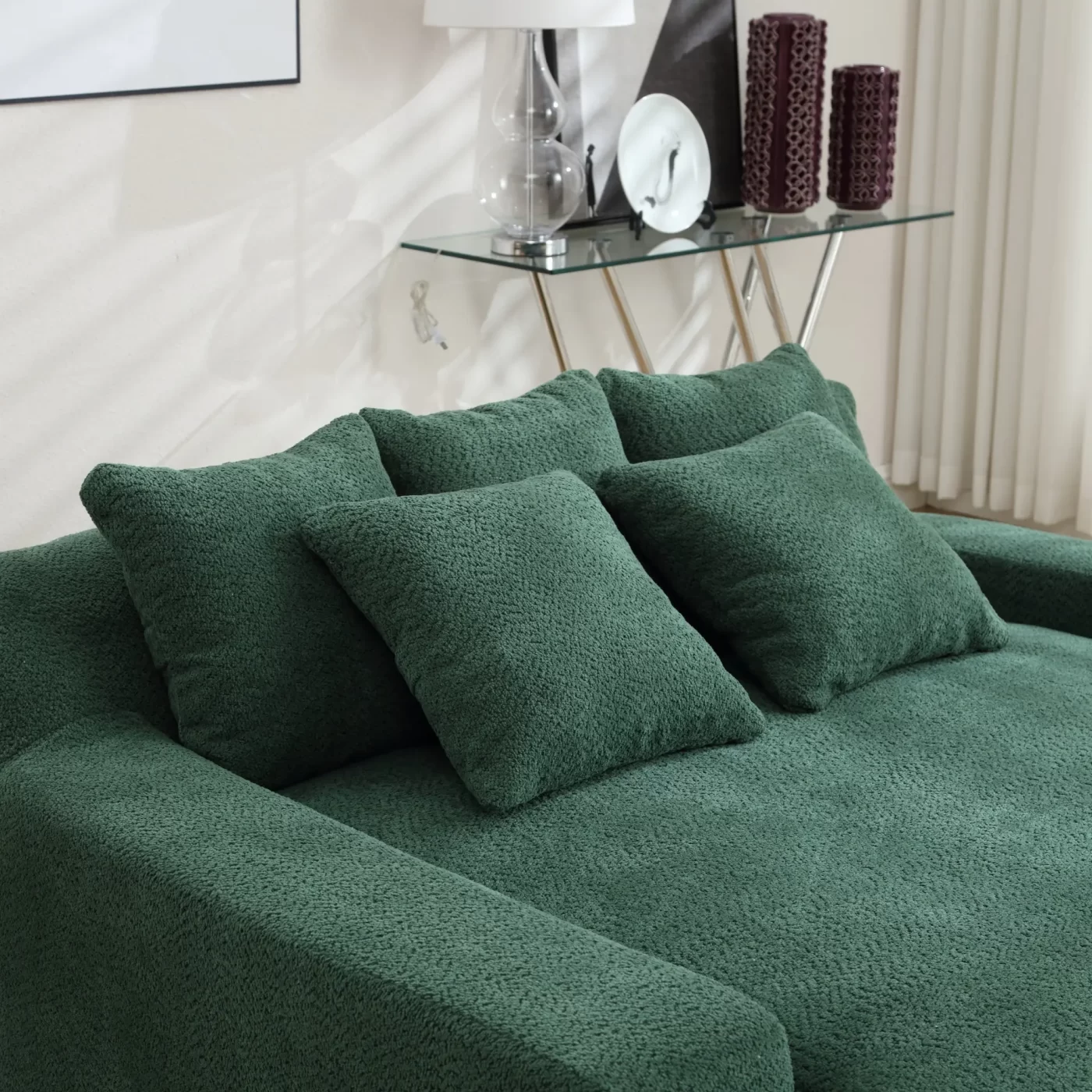 Chenille 2-seater lazy sofa With 5 back pillows,Comfy Sofa- Deep Seat Couch for Living Room,Club (Emerald)