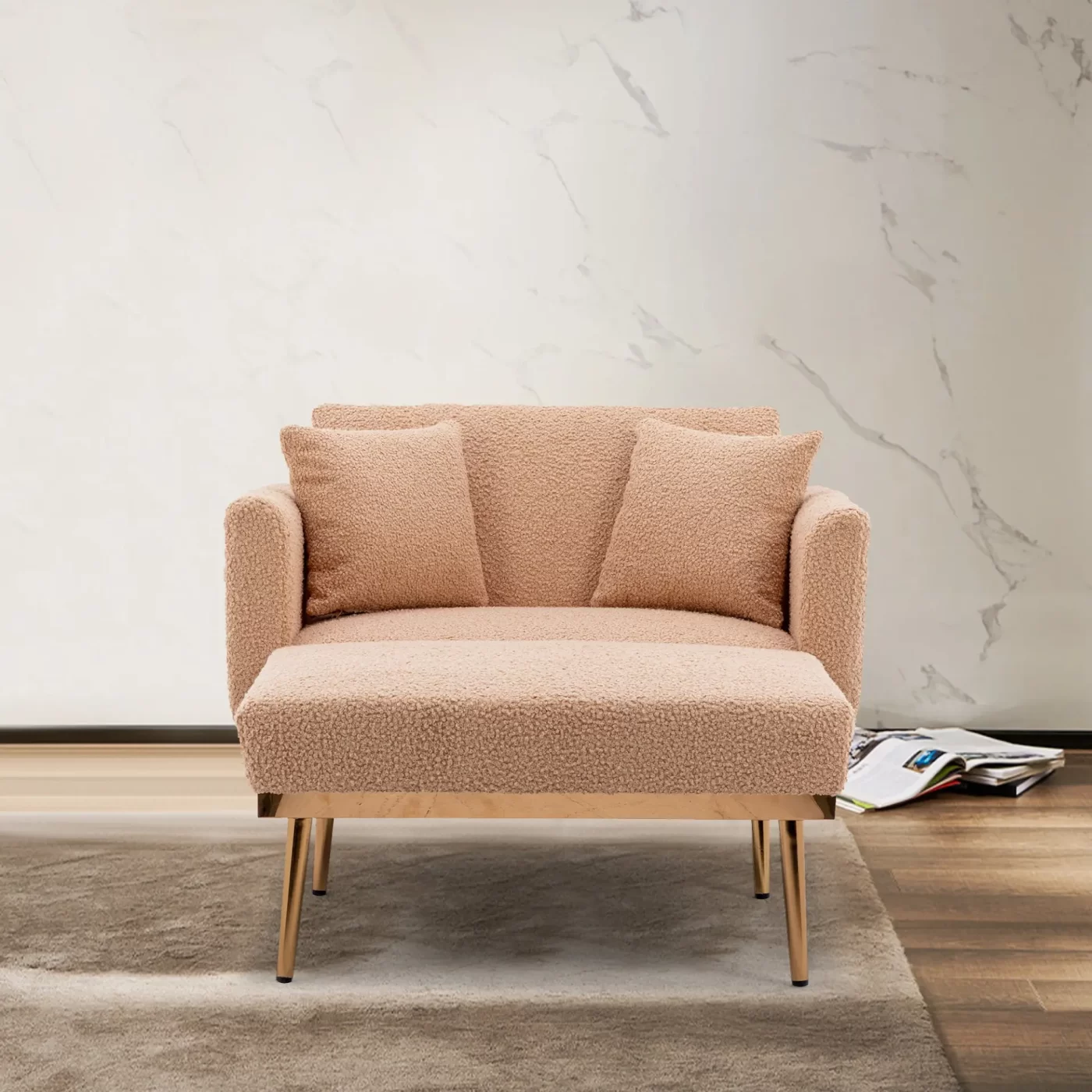 fashionable and classic style chaise lounge chair / accent chair for Living Room, bedroom (Camel Teddy )