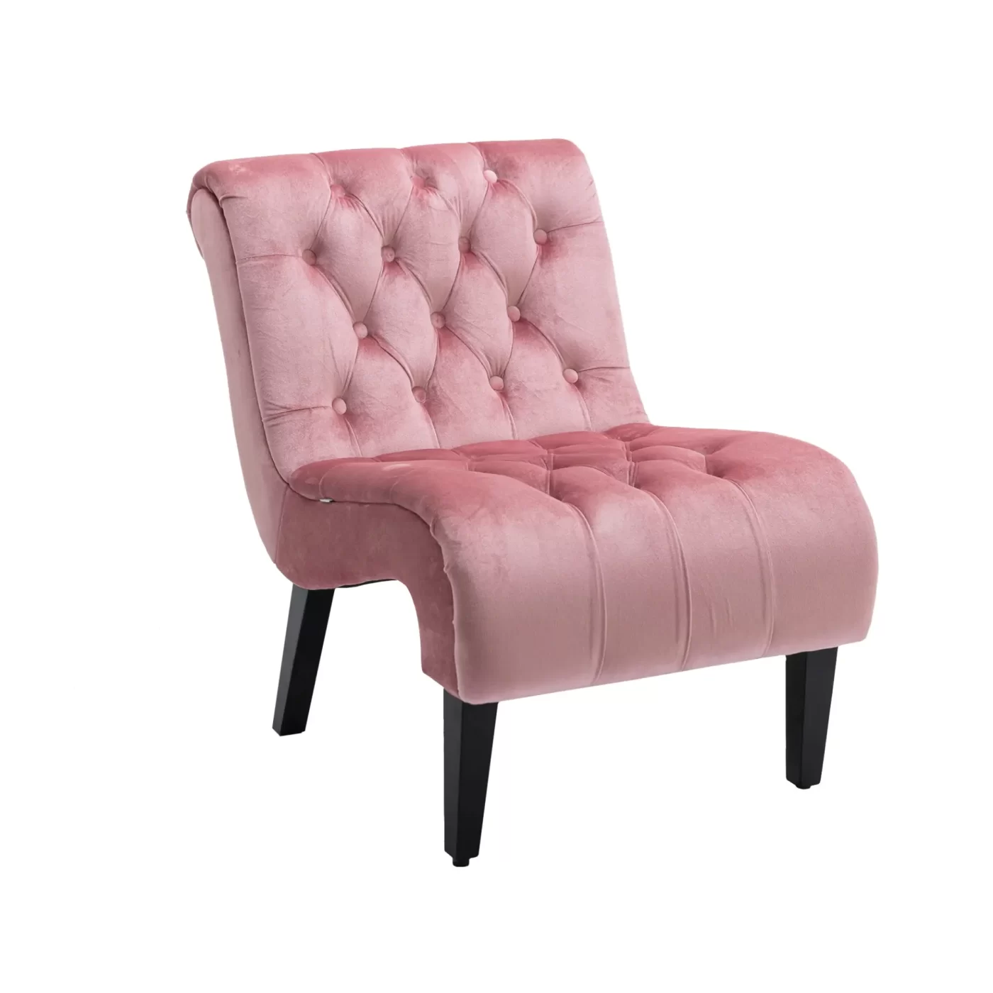 Modern Velvet Armless Accent Living Room Chair / Leisure Chair,Upholstered Fabric Button Comfortable Chair with Wooden Legs for Bedroom, Living Room, Office (Pink Velvet)