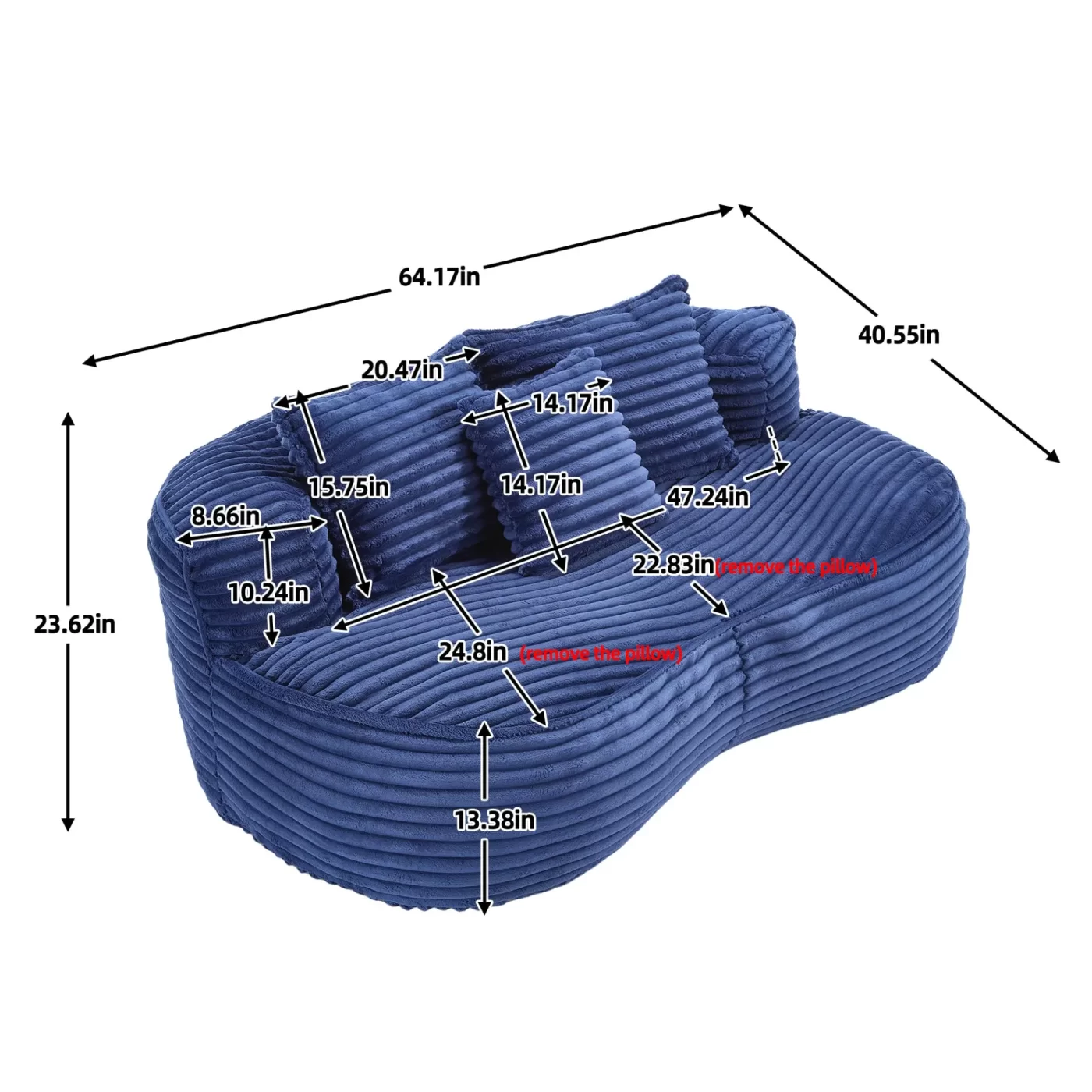 Bean Bag sofa Lazy Sofa Durable Comfort Lounger High Back Bean Bag Chair Couch for Adults and Kids, Indoor & Outdoor, Accent Floor Soft Lounge Chair (Navy)