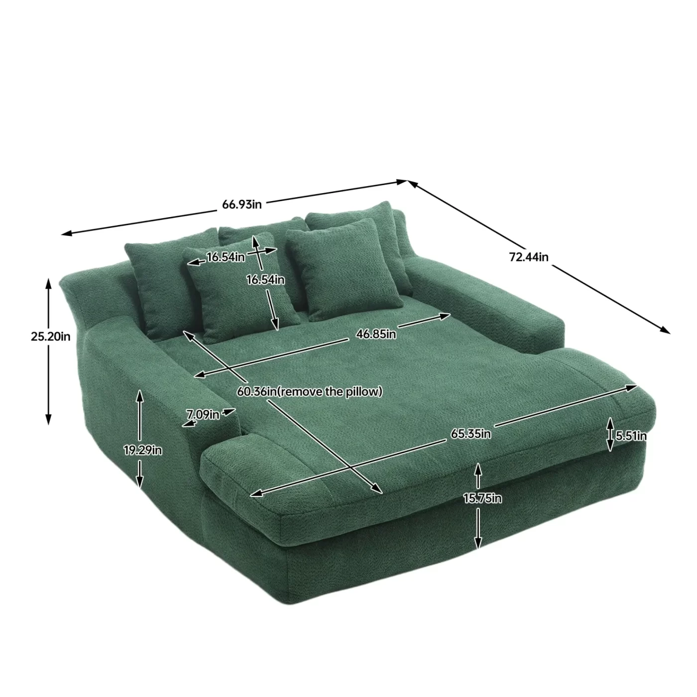 Chenille 2-seater lazy sofa With 5 back pillows,Comfy Sofa- Deep Seat Couch for Living Room,Club (Emerald)