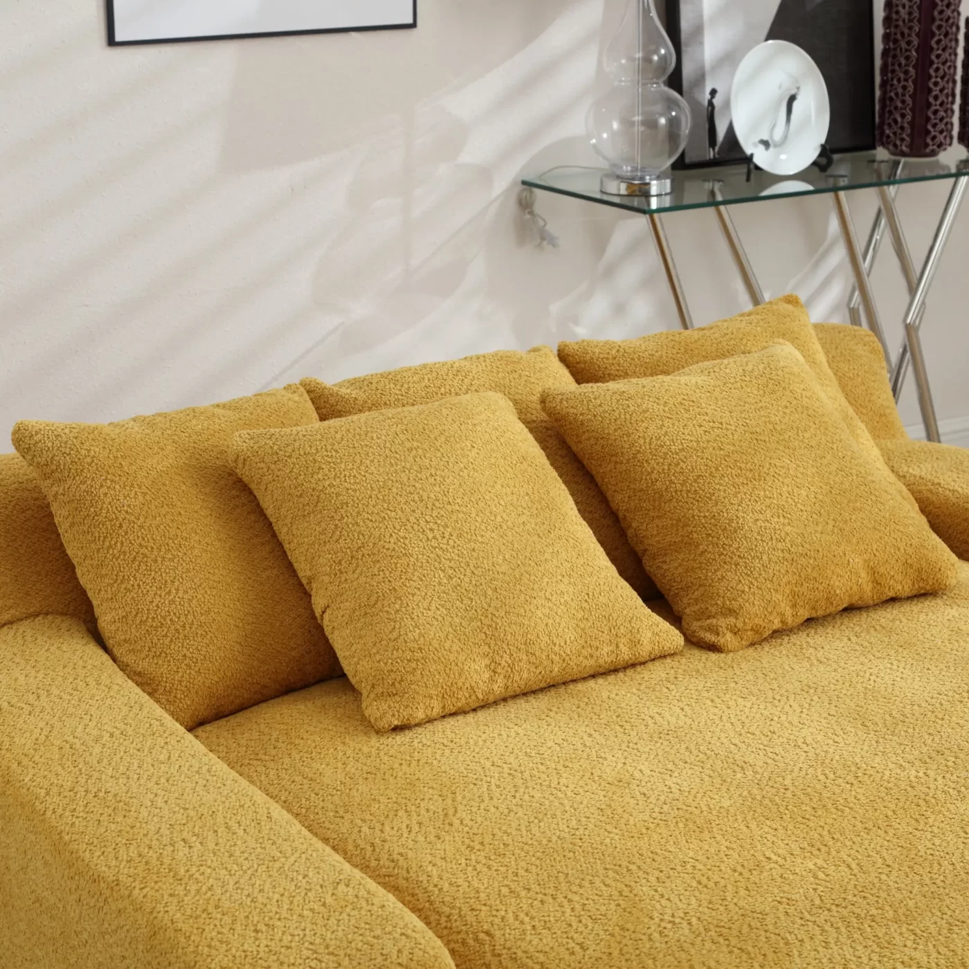 Chenille 2-seater lazy sofa With 5 back pillows,Comfy Sofa- Deep Seat Couch for Living Room,Club (Mustard yellow)