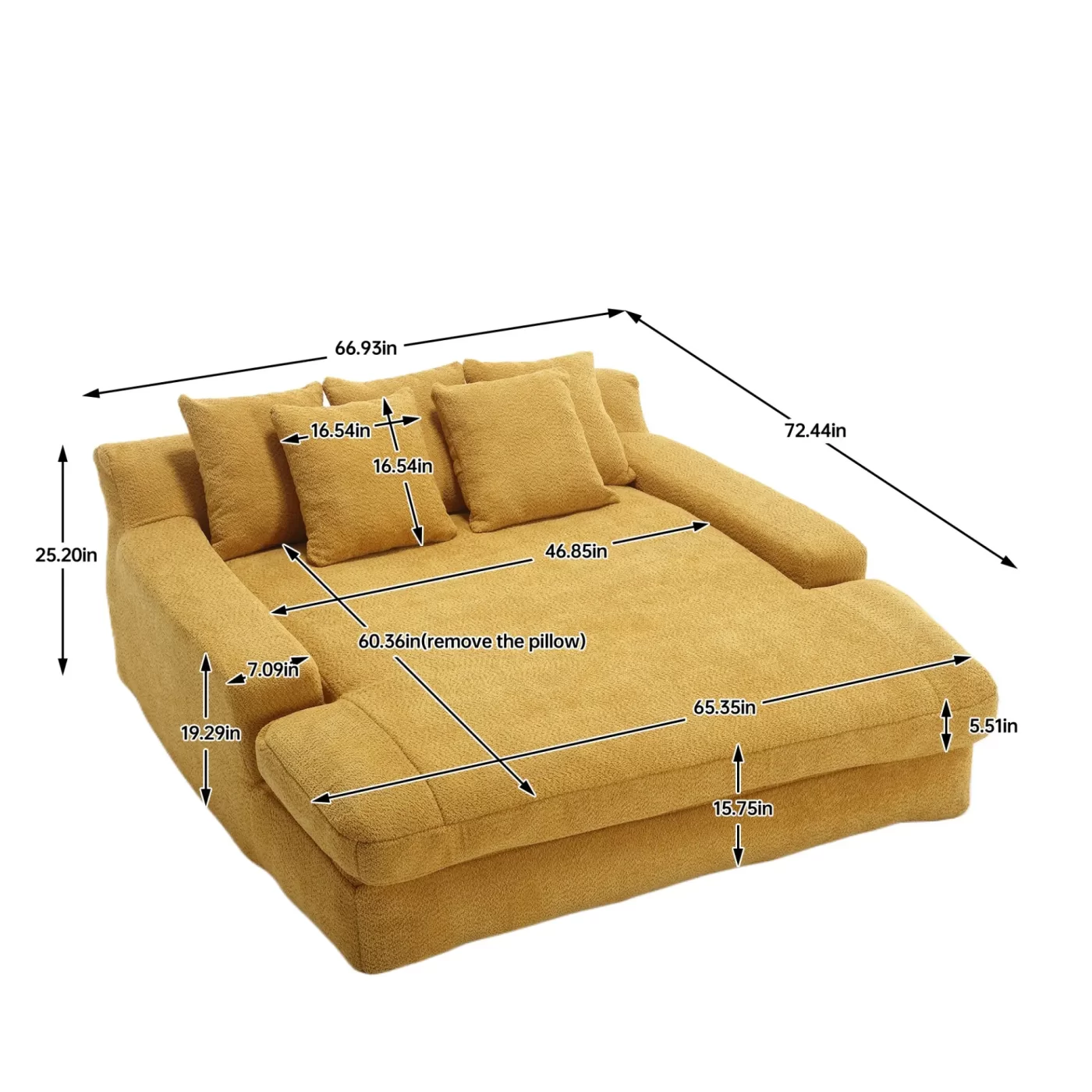 Chenille 2-seater lazy sofa With 5 back pillows,Comfy Sofa- Deep Seat Couch for Living Room,Club (Mustard yellow)