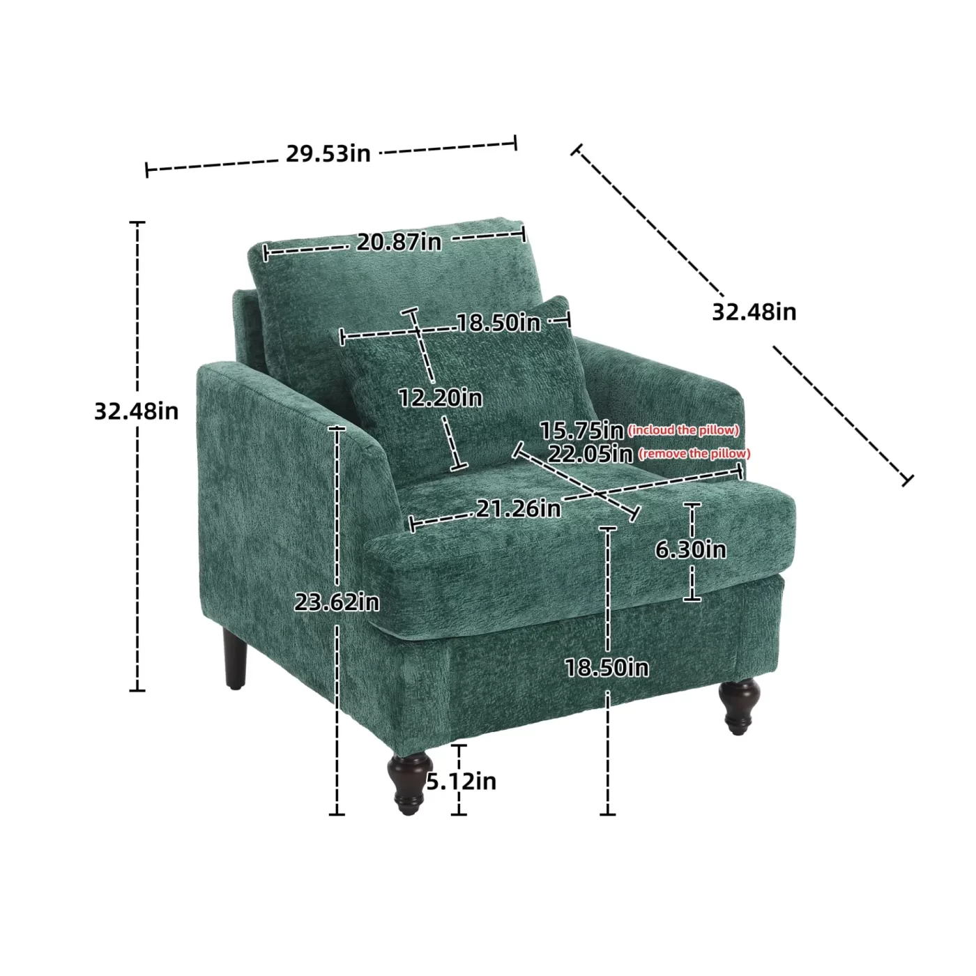 Wood Frame Armchair, Modern Accent Chair Lounge Chair for Living Room,Tufted Club Chair, Mid Century Modern Arm Chairs with Studded, Solid Wood Frame, for Bedroom, Reading (Emerald Chenille)