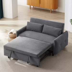 57.48' Pull-out Sofa Bed Convertible Couch 2 Seat Loveseat Sofa Modern Sleeper Sofa with Two Throw Pillows and USB Ports for Living Room, Dark Grey(Old Sku:WF317760AAR)