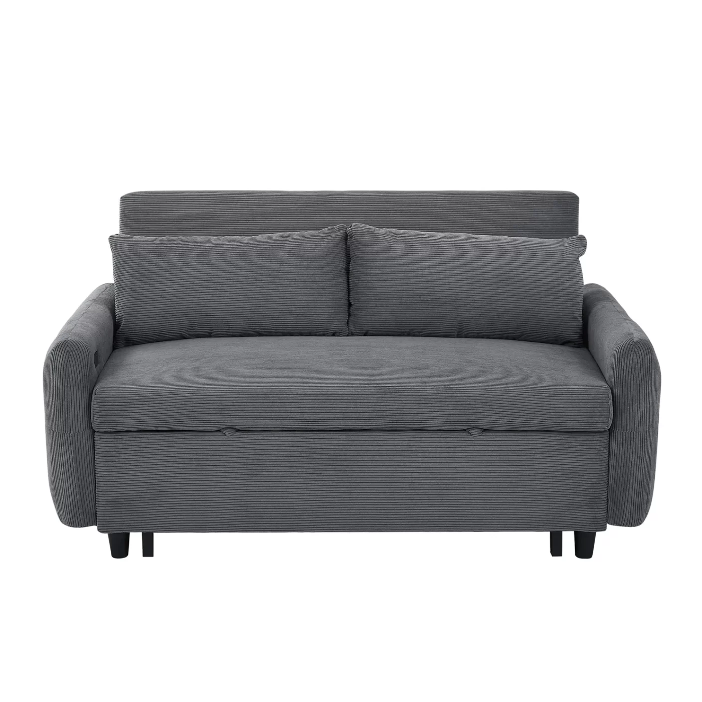 57.48' Pull-out Sofa Bed Convertible Couch 2 Seat Loveseat Sofa Modern Sleeper Sofa with Two Throw Pillows and USB Ports for Living Room, Dark Grey(Old Sku:WF317760AAR)