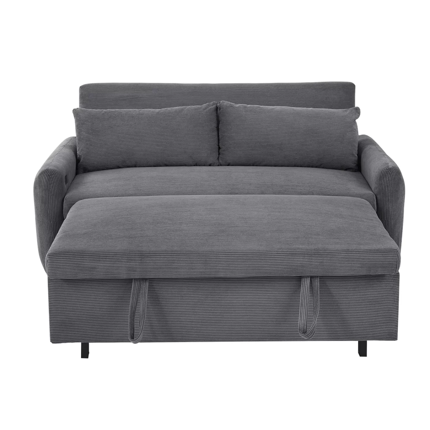 57.48' Pull-out Sofa Bed Convertible Couch 2 Seat Loveseat Sofa Modern Sleeper Sofa with Two Throw Pillows and USB Ports for Living Room, Dark Grey(Old Sku:WF317760AAR)