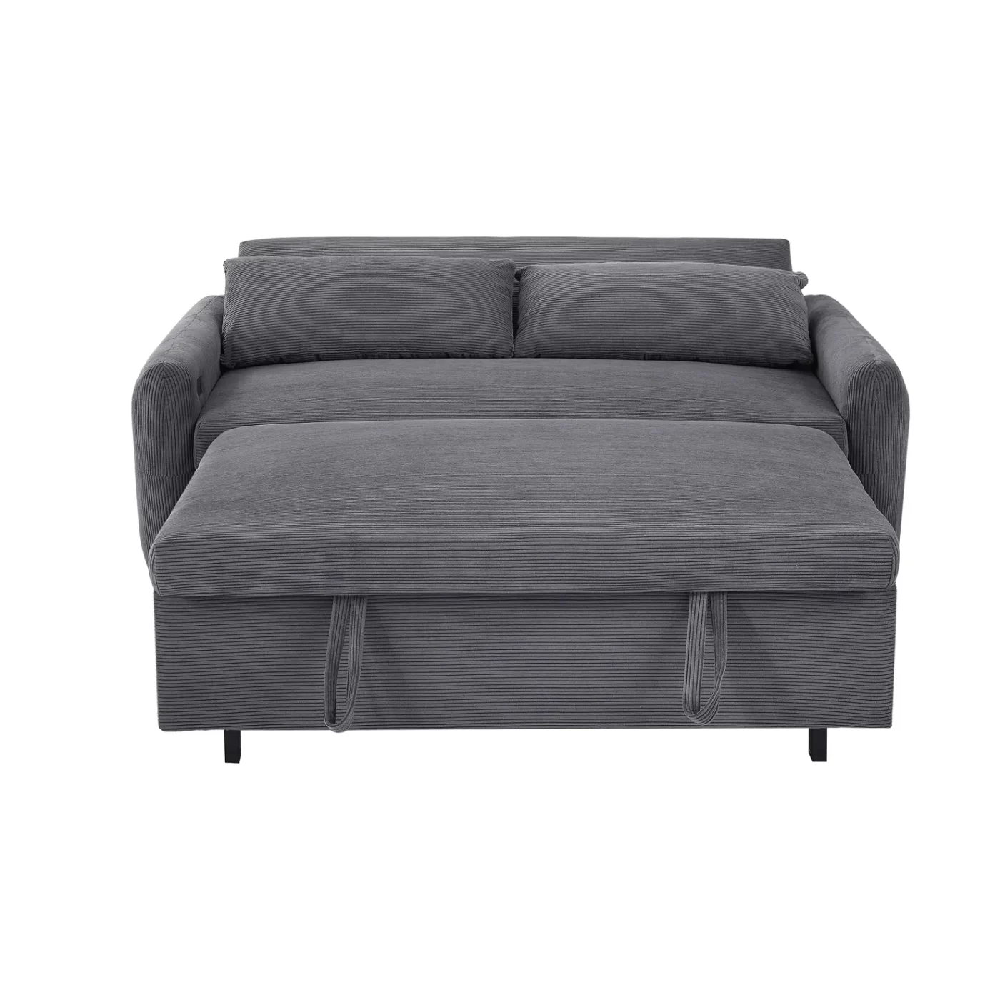 57.48' Pull-out Sofa Bed Convertible Couch 2 Seat Loveseat Sofa Modern Sleeper Sofa with Two Throw Pillows and USB Ports for Living Room, Dark Grey(Old Sku:WF317760AAR)