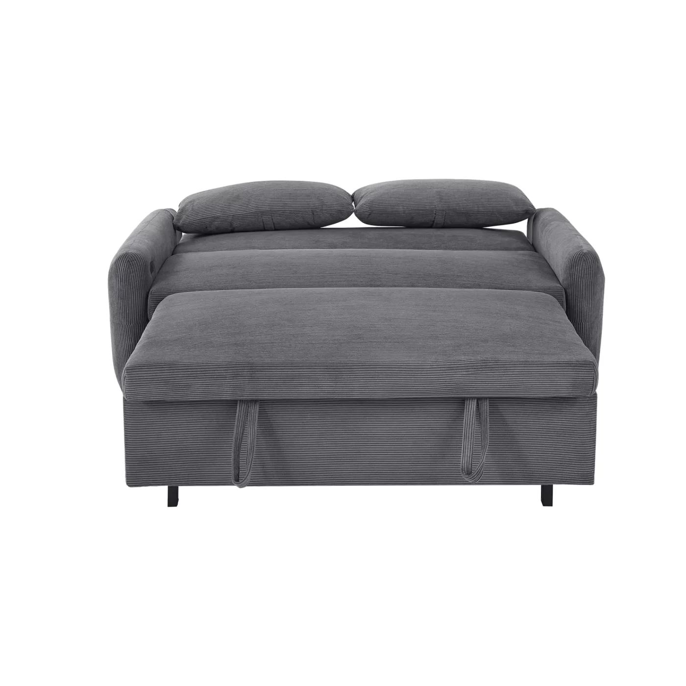 57.48' Pull-out Sofa Bed Convertible Couch 2 Seat Loveseat Sofa Modern Sleeper Sofa with Two Throw Pillows and USB Ports for Living Room, Dark Grey(Old Sku:WF317760AAR)
