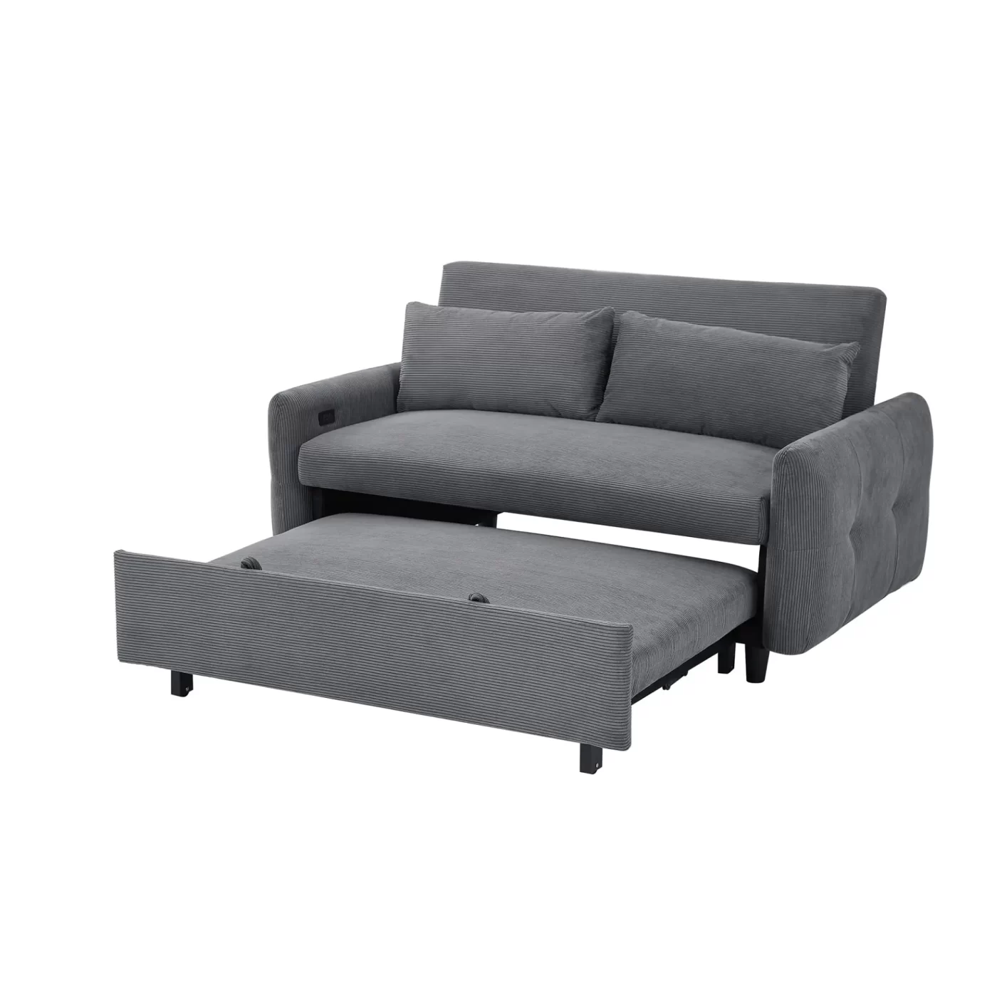 57.48' Pull-out Sofa Bed Convertible Couch 2 Seat Loveseat Sofa Modern Sleeper Sofa with Two Throw Pillows and USB Ports for Living Room, Dark Grey(Old Sku:WF317760AAR)