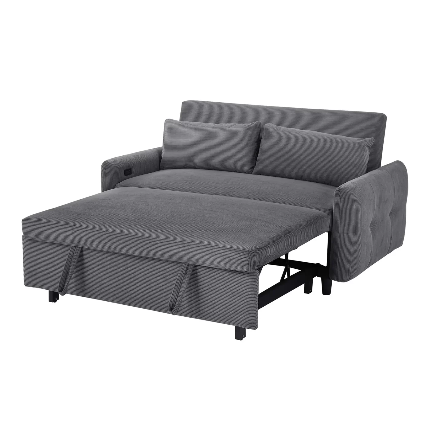 57.48' Pull-out Sofa Bed Convertible Couch 2 Seat Loveseat Sofa Modern Sleeper Sofa with Two Throw Pillows and USB Ports for Living Room, Dark Grey(Old Sku:WF317760AAR)