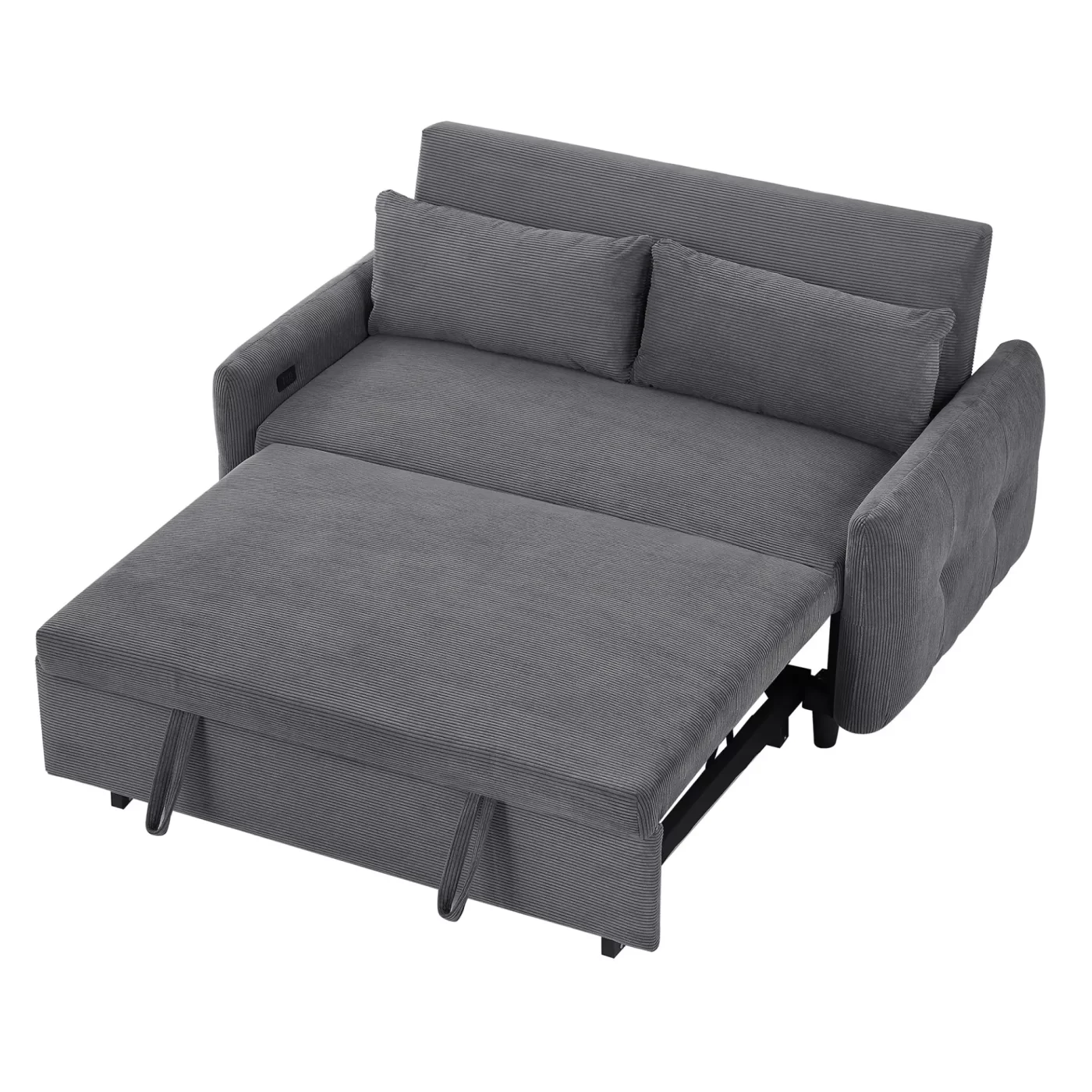 57.48' Pull-out Sofa Bed Convertible Couch 2 Seat Loveseat Sofa Modern Sleeper Sofa with Two Throw Pillows and USB Ports for Living Room, Dark Grey(Old Sku:WF317760AAR)