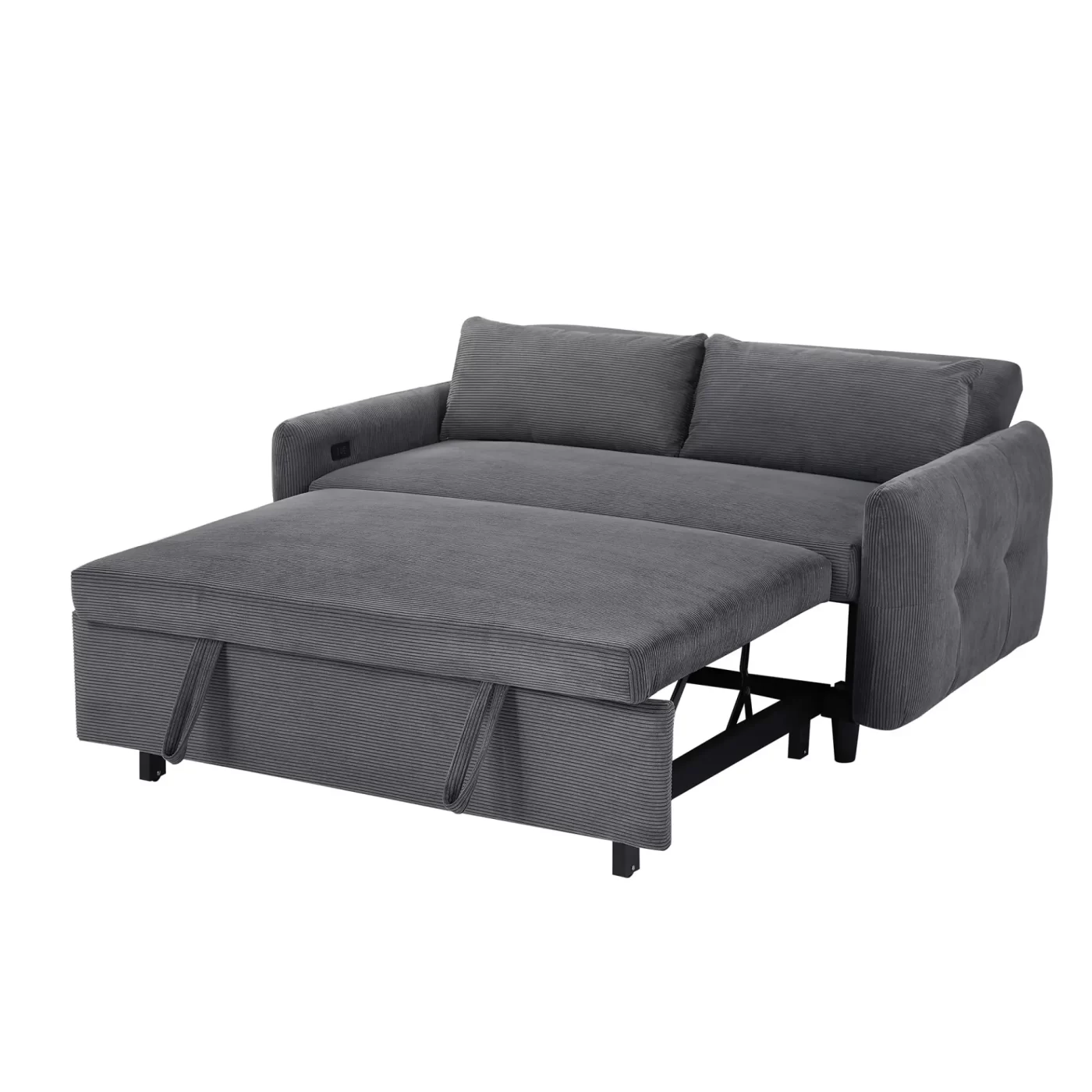 57.48' Pull-out Sofa Bed Convertible Couch 2 Seat Loveseat Sofa Modern Sleeper Sofa with Two Throw Pillows and USB Ports for Living Room, Dark Grey(Old Sku:WF317760AAR)