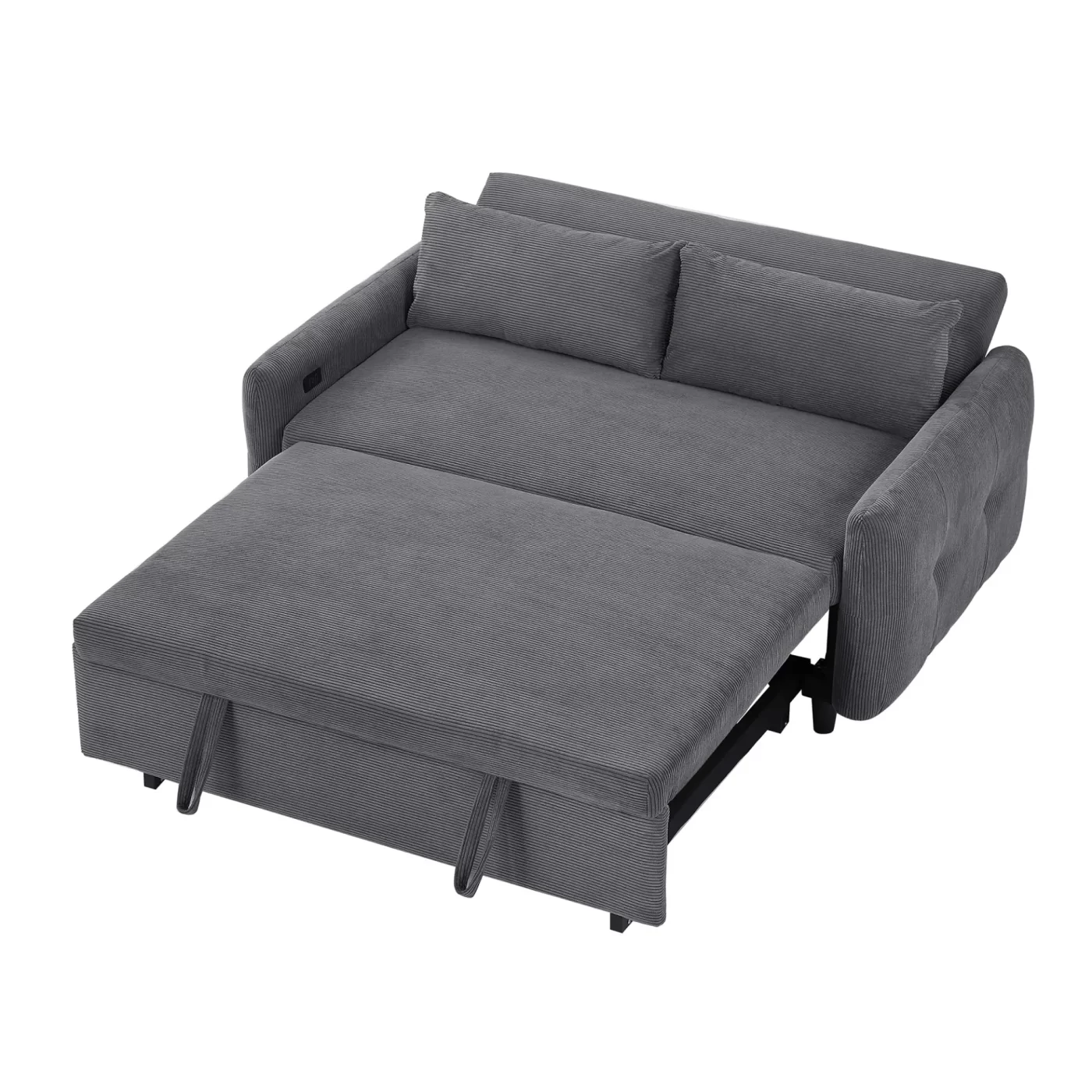 57.48' Pull-out Sofa Bed Convertible Couch 2 Seat Loveseat Sofa Modern Sleeper Sofa with Two Throw Pillows and USB Ports for Living Room, Dark Grey(Old Sku:WF317760AAR)