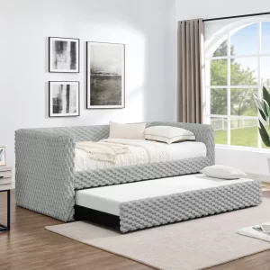 Twin Size Daybed, Upholstered sofa bed,The bottom pulls out to form a bed ,Plaid corduroy fabric- Dark grey(86'*43.5'*34')