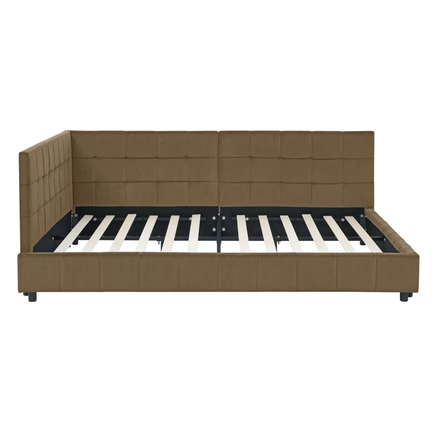 Full Size Upholstered Tufted Bed Frame, Sofa Bed Frame with Comfortable Backrest and Armrests, Full Size Bed for Bedroom, Living Room,Velvet, BROWN(80.5''*59''*30.5'')