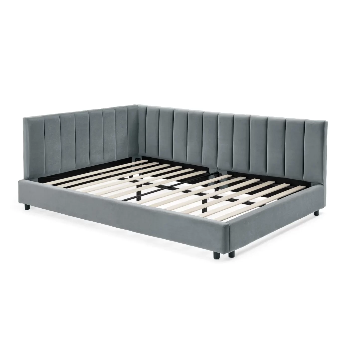 Full Size Upholstered Tufted Bed Frame, Sofa Bed Frame with Comfortable Backrest and Armrests, Full Size Bed for Bedroom, Living Room,Velvet-Gray(81''*60''*29.5'')