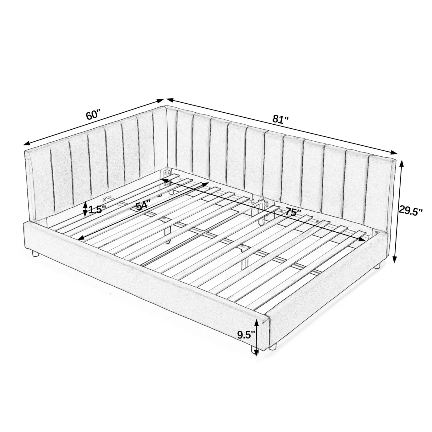 Full Size Upholstered Tufted Bed Frame, Sofa Bed Frame with Comfortable Backrest and Armrests, Full Size Bed for Bedroom, Living Room,Velvet-Gray(81''*60''*29.5'')