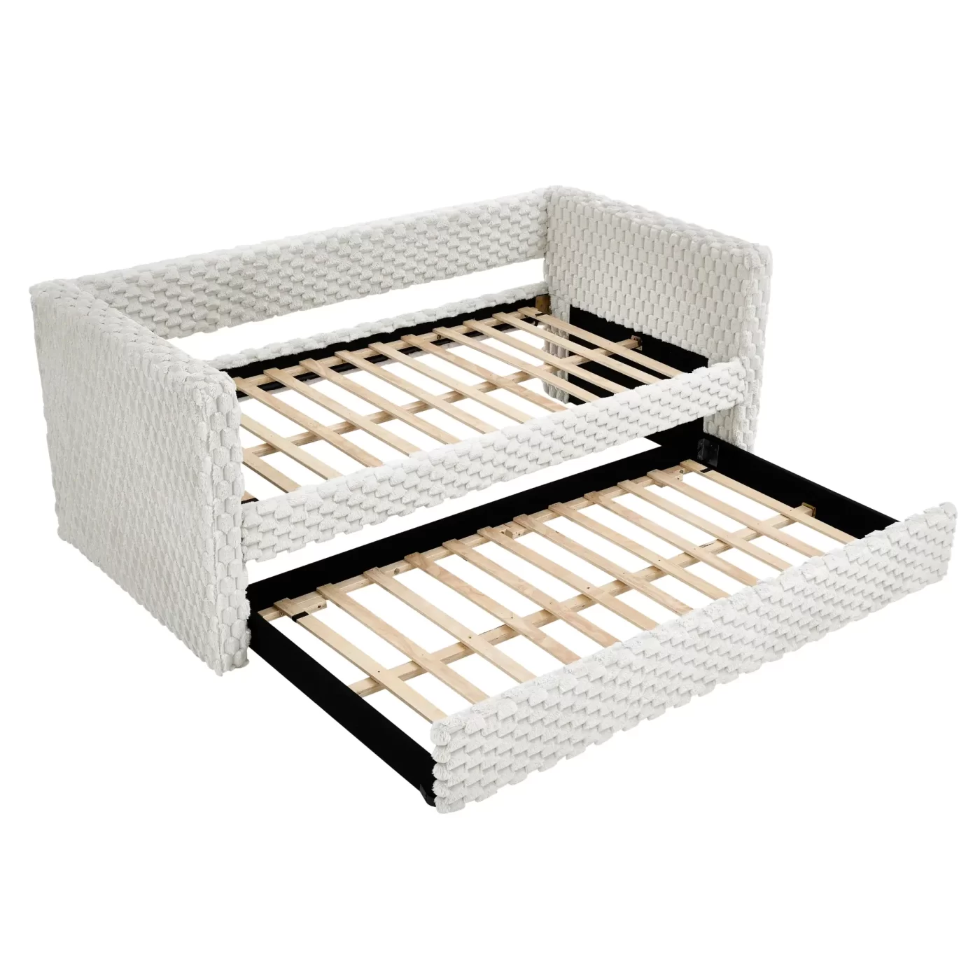 Twin Size Daybed, Upholstered sofa bed,The bottom pulls out to form a bed ,Plaid corduroy fabric- beige(86'*43.5'*34')