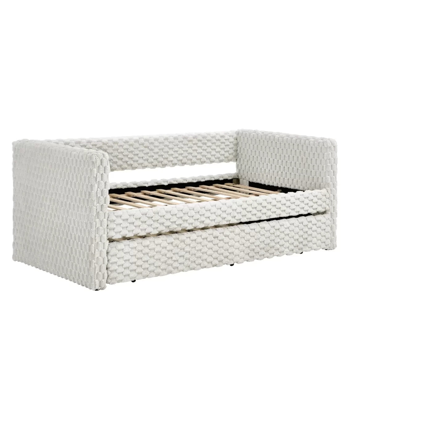 Twin Size Daybed, Upholstered sofa bed,The bottom pulls out to form a bed ,Plaid corduroy fabric- beige(86'*43.5'*34')
