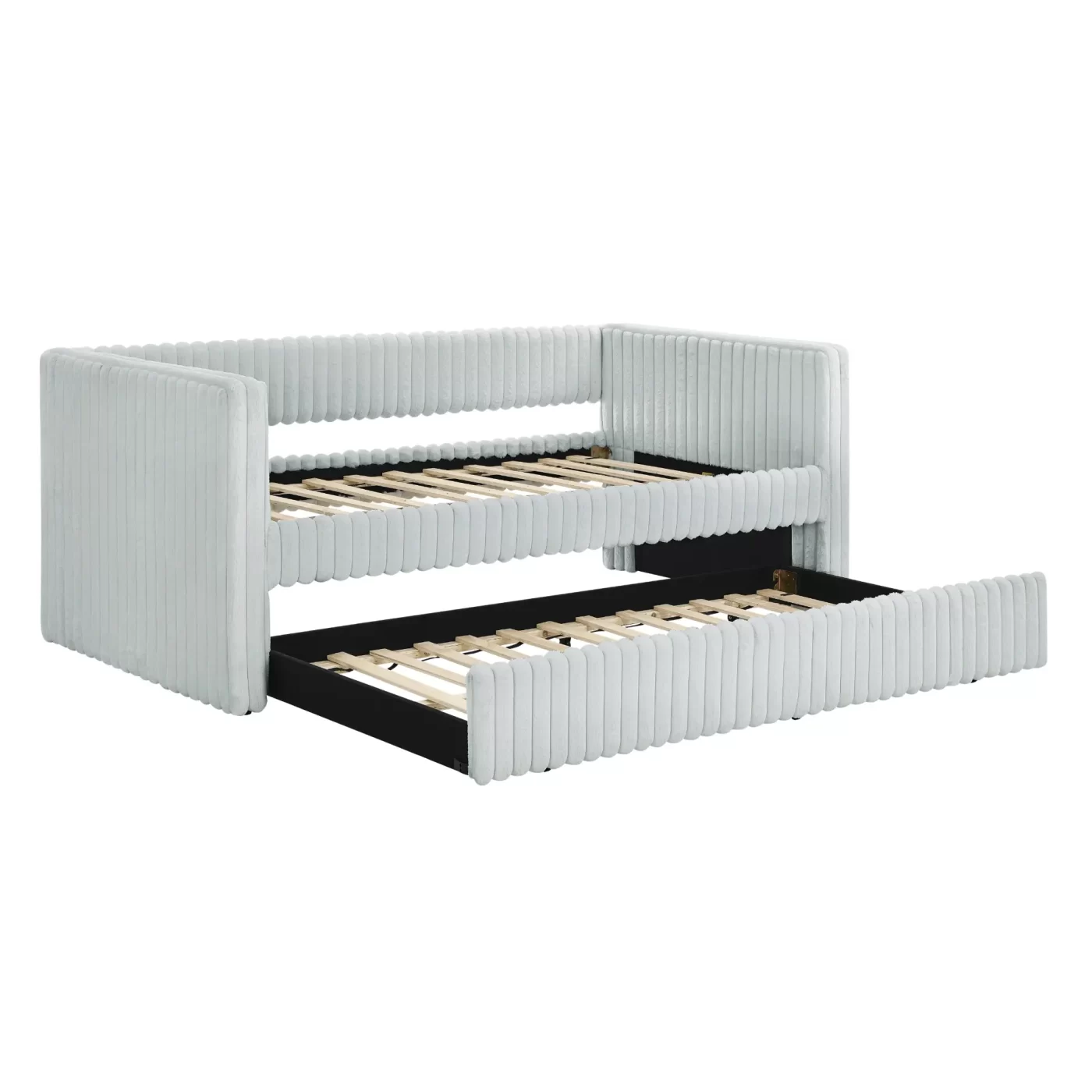 Twin Size Daybed, Upholstered sofa bed,The bottom pulls out to form a bed ,Striped corduroy fabric- Light grey(86'*43.5'*34')